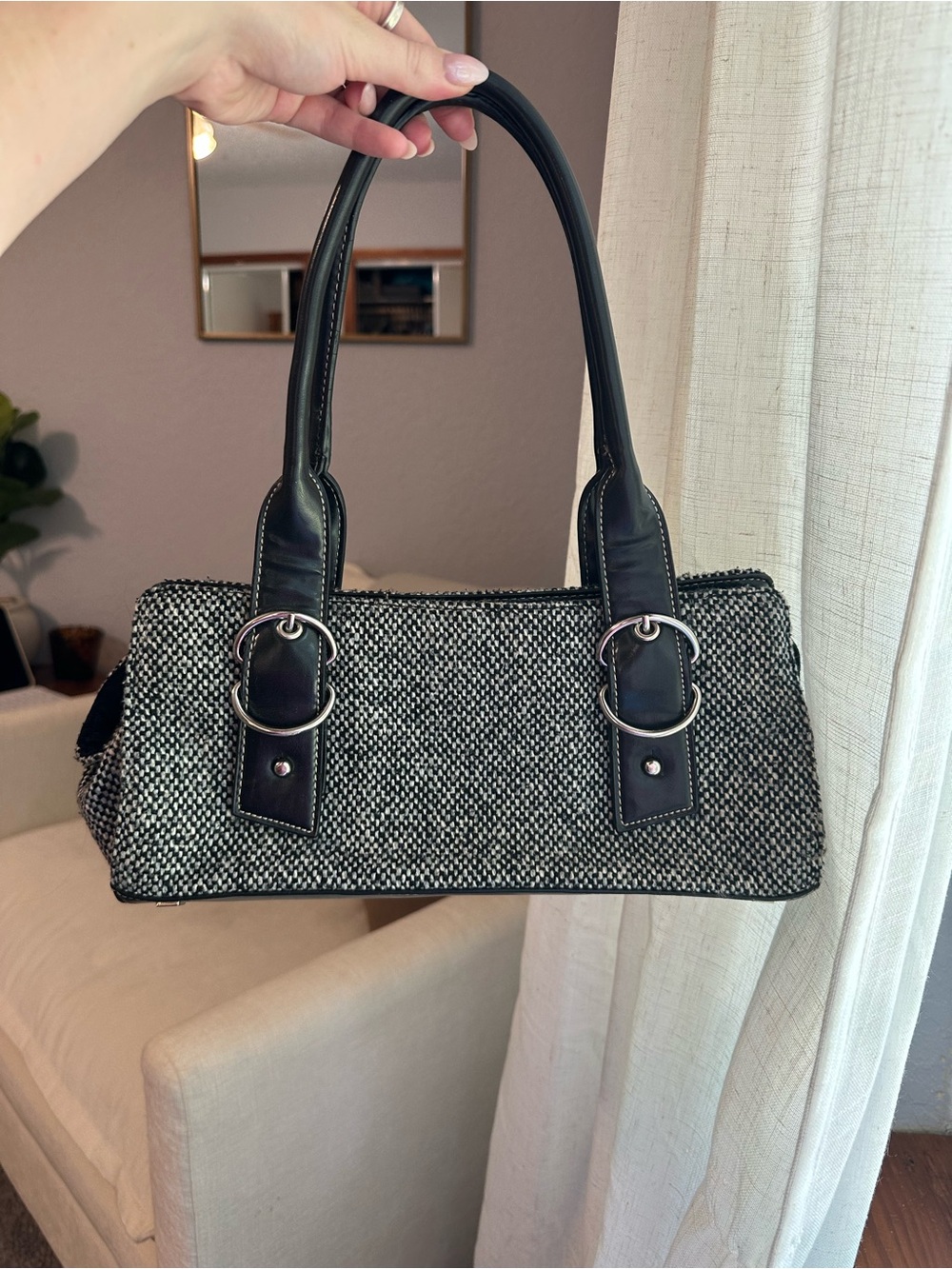 Y2K Chic Black & White Tweed Shoulder Bag